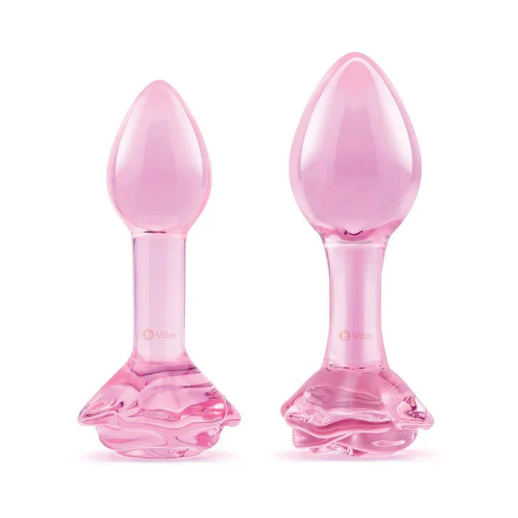 b-Vibe Pink Roses Glass Butt Plug Training Set - Image 4