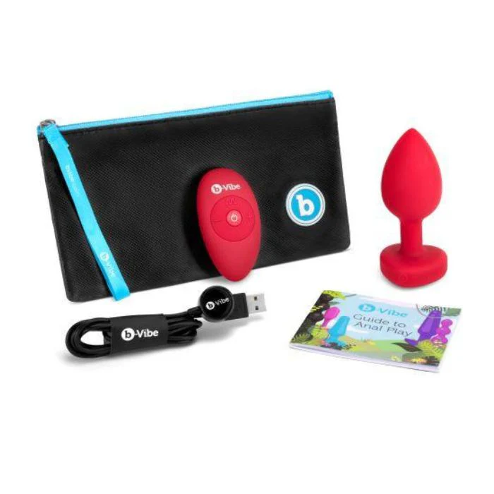 b-Vibe Silicone Vibrating Red Heart Jewel Butt Plug M/L - Image 3