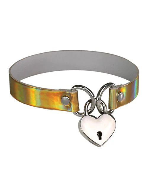 Ple'sur PVC Collar With Heart Lock & Key- Holographic Colors - Image 3